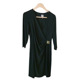 ANNE KLEIN( NWOT) CLASSIC RETRO BUSINESS ATTIRE WRAP DRESS MIDI BLACK SIZE LARGE